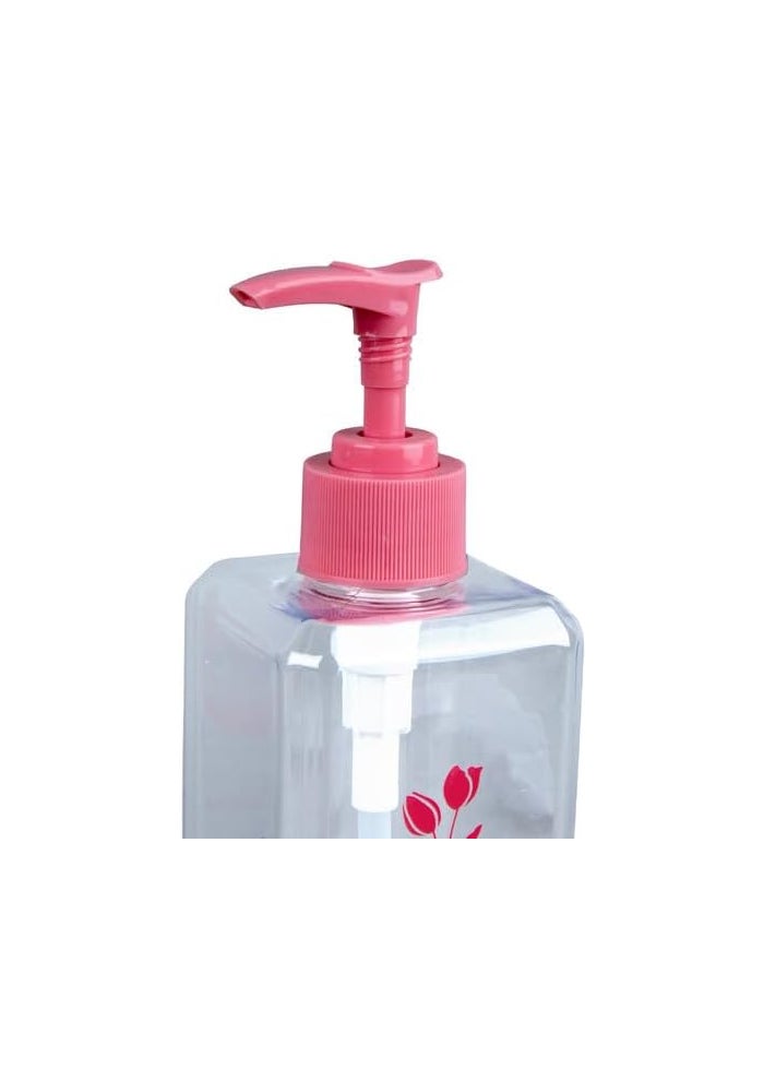 Spring Flower Slim Square Pump Bottle | 500ml | Clear | Refillable Soap & Liquid Dispenser - Image 3